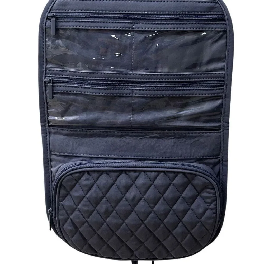 Vera Bradley Cosmetic Hanging Travel Bag Organizer Medium Gray Diamond Quilted